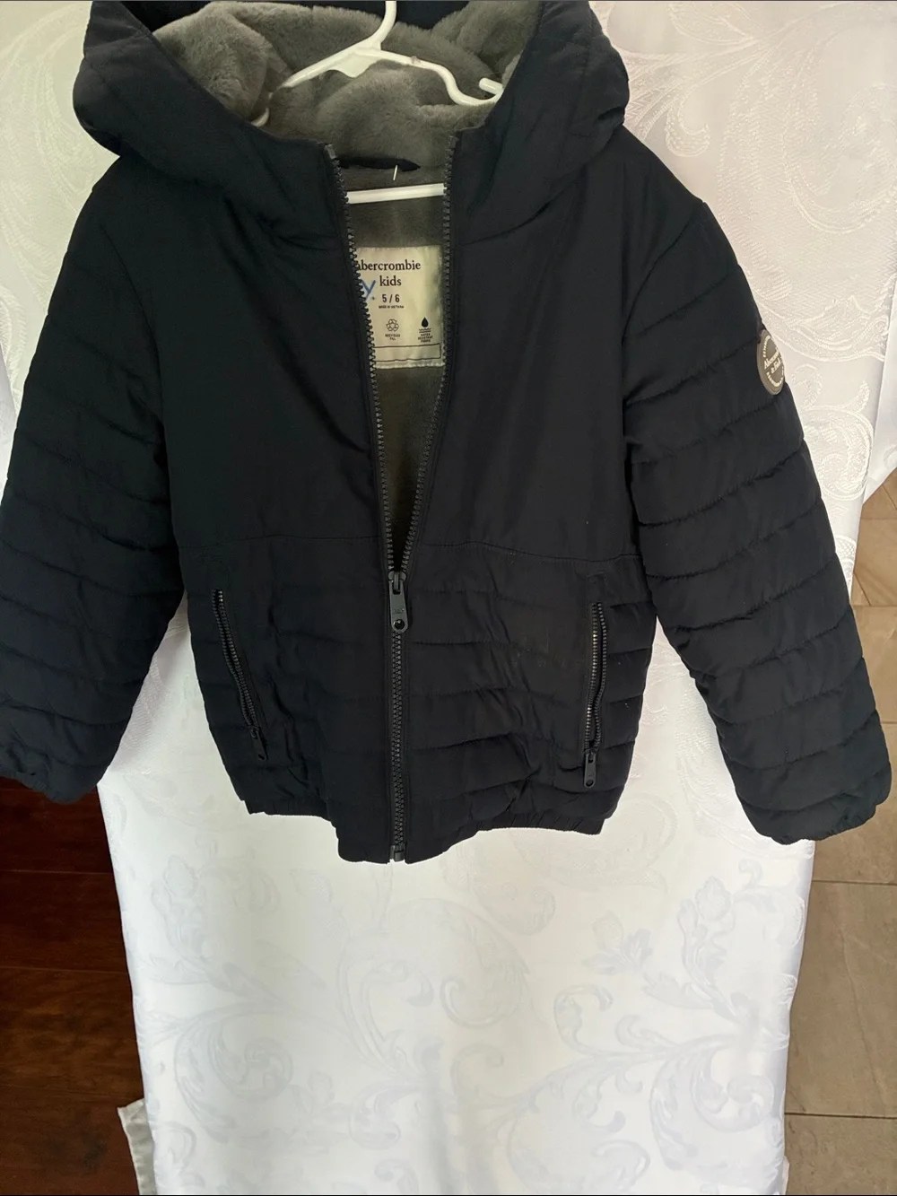 abercrombie kids black hooded puffer jacket